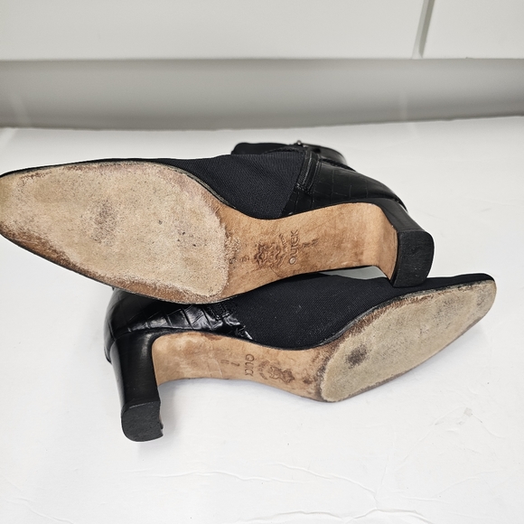 BRIGHTON Black Quick Croc Embossed Leather Stretch Boots w/ Charms Vinta… - Picture 9 of 11